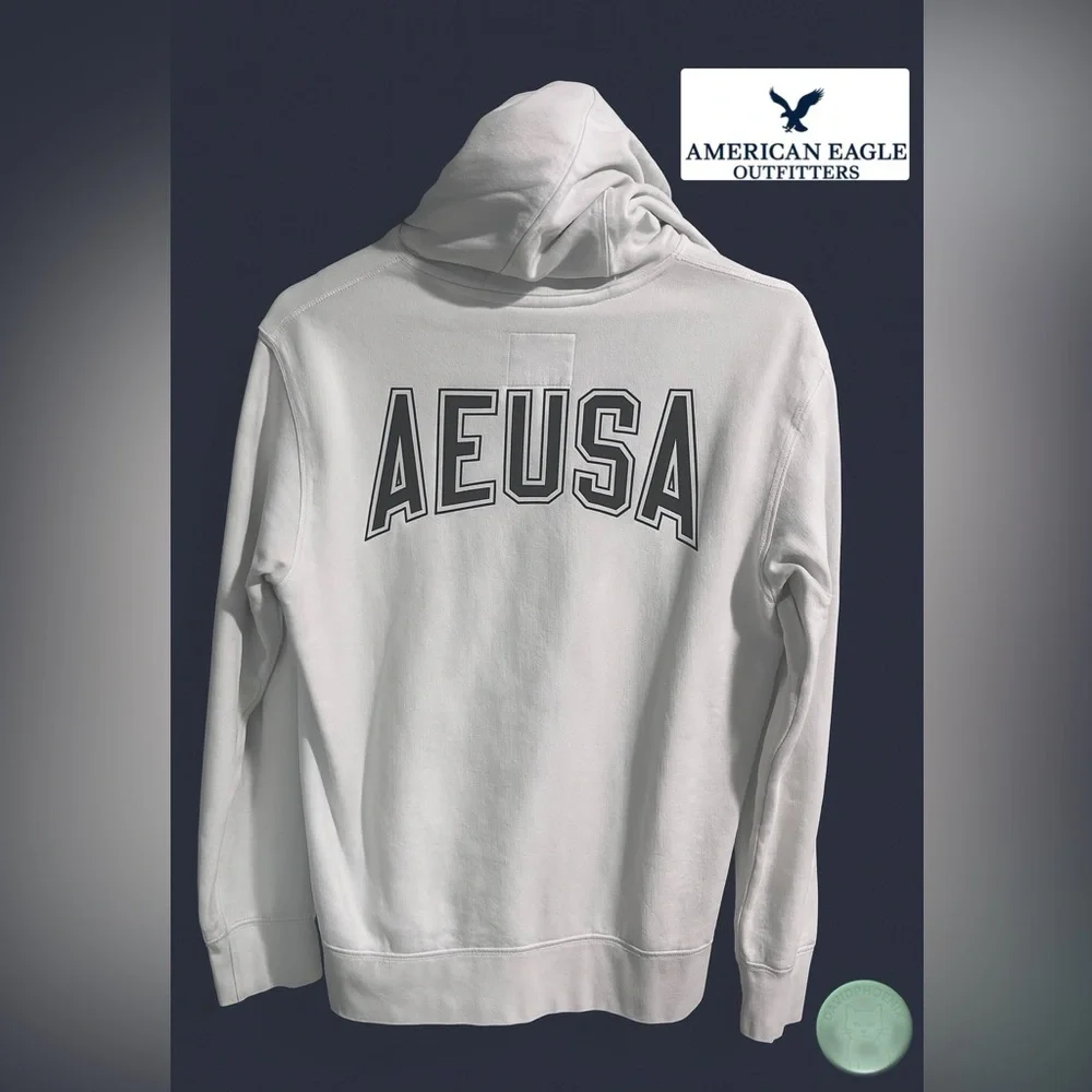 American Eagle Outfitters White Hoodie with Logo size S - Picture 2 of 9